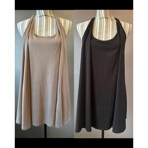 Womens L Bundle 2 Halter Tank Tops Brown Black Flowy Casual Minimal Tops